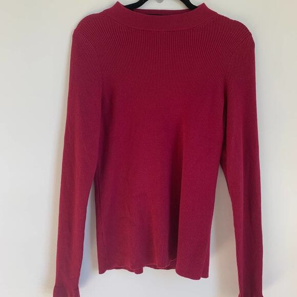NWT Rachel Parcell Berry Pink Ribbed Mock Neck top Large - Picture 2 of 5